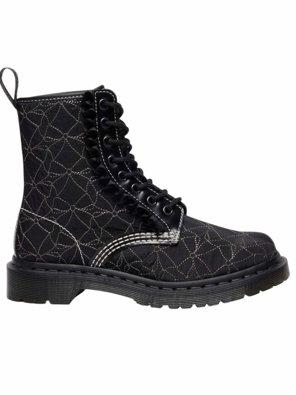 Dr. Martens Black Quilted Stitch Lace-Up Combat Boot
